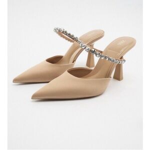 Zara Heeled Mules with Rhinestone Strap